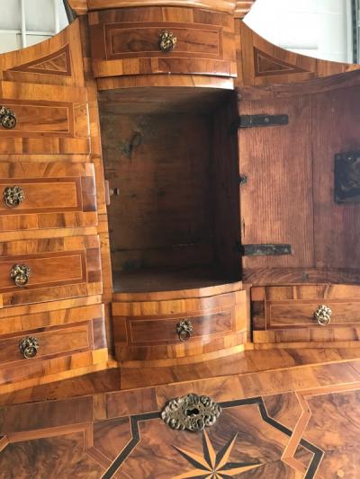 German baroque walnut and parquetry secretary