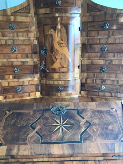 German baroque walnut and parquetry secretary