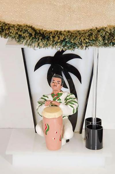 Gerry Moss Amazing Pair of Rare Moss Lamps with Ceramic Figures of Conga Player and Dancer