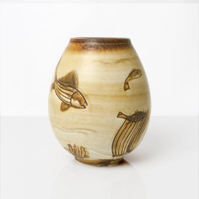 Gertrud Lonegren GERTRUD LONEGREN DESIGNED SCANDINAVIAN MODERN CERAMIC VASES WITH FISH