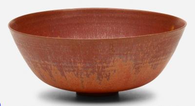 Gertrud Otto Natzler Gertrud and Otto Natzler Bowl Earthenware with Flame Red Mat Glaze 1945