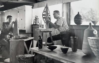 Gertrud Otto Natzler Otto Natzler and Gertrud Natzler Long Necked Cylindrical Bottle with Lip 1967
