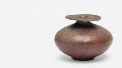 Gertrud Otto Natzler Otto Natzler and Gertrud Natzler Rare Form Round Bottle with Flange 1974
