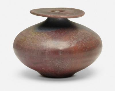 Gertrud Otto Natzler Otto Natzler and Gertrud Natzler Rare Form Round Bottle with Flange 1974