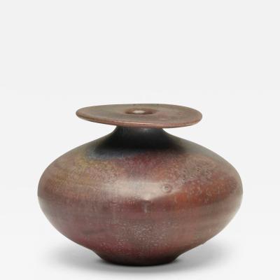 Gertrud Otto Natzler Otto Natzler and Gertrud Natzler Rare Form Round Bottle with Flange 1974