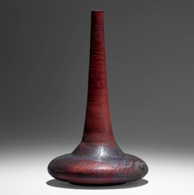 Gertrud Otto Natzler Otto Natzler and Gertrud Natzler Rare Squat Bottle Form with Long Neck 1974