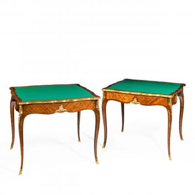 Gervais Durand Pair of kingwood card tables by G Durand