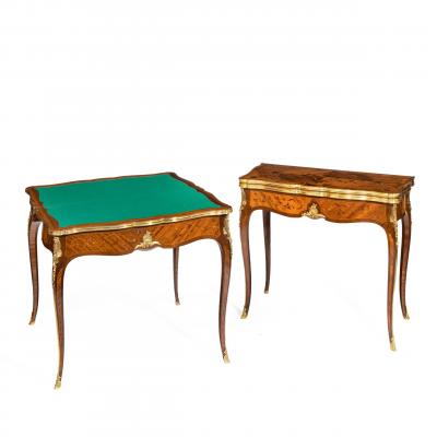 Gervais Durand Pair of kingwood card tables by G Durand