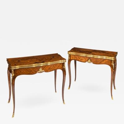 Gervais Durand Pair of kingwood card tables by G Durand