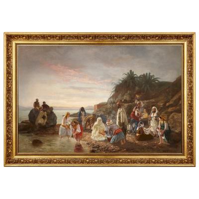 Geskel Saloman Large Orientalist painting by G Saloman depicting figures at the shore