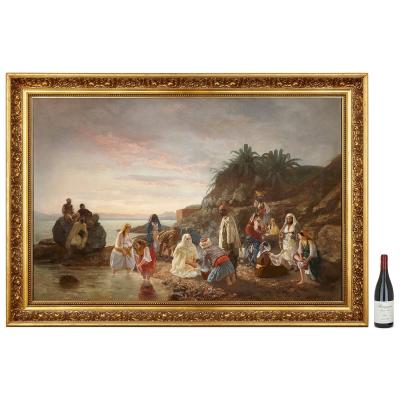 Geskel Saloman Large Orientalist painting by G Saloman depicting figures at the shore