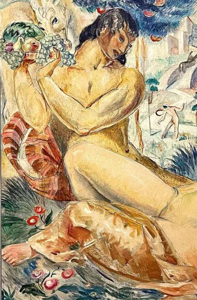 Gheorghe Labin Satyr and Nymph Nudes in Paradise Art Deco Painting