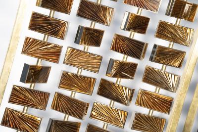 Ghir Studio Amber Screen Hand engraved Glass 24Kt Gold Brass Structure by Ghir Studio
