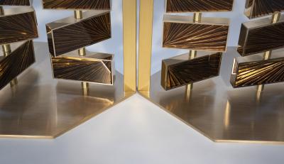 Ghir Studio Amber Screen Hand engraved Glass 24Kt Gold Brass Structure by Ghir Studio