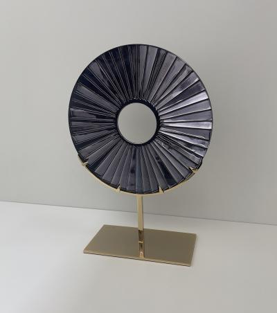 Ghir Studio Black Eye Hand engraved Glass Sculpture and Gold Brass by Ghir Studio