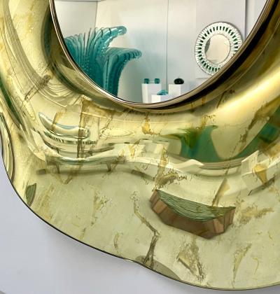 Ghir Studio Contemporary Undulate Handmade Gold Crystal Mirror Dia 39 3 by Ghir Studio
