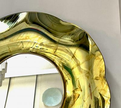 Ghir Studio Contemporary Undulate Handmade Gold Crystal Mirror Dia 39 3 by Ghir Studio