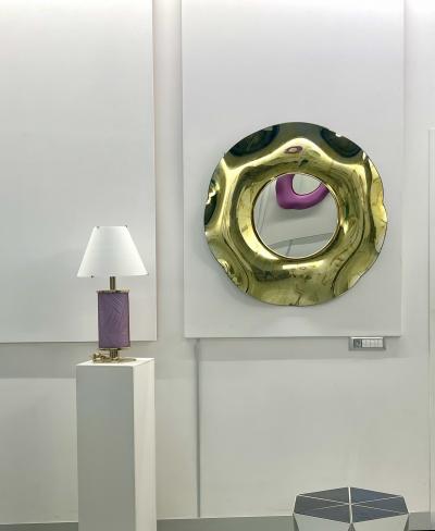 Ghir Studio Contemporary Undulate Handmade Gold Crystal Mirror Dia 39 3 by Ghir Studio