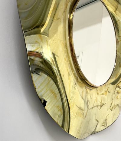 Ghir Studio Contemporary Undulate Handmade Gold Crystal Mirror Dia 39 3 by Ghir Studio