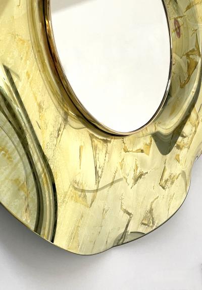 Ghir Studio Contemporary Undulate Handmade Gold Crystal Mirror Dia 39 3 by Ghir Studio