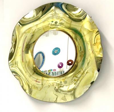 Ghir Studio Contemporary Undulate Handmade Gold Crystal Mirror Dia 39 3 by Ghir Studio