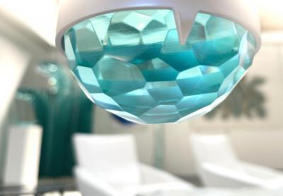 Ghir Studio Contemporary White Brass Pendant with Handmade Crystal Gem By Ghir Studio