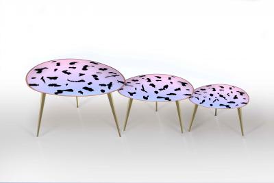 Ghir Studio Contemporary by Ghir Studio Pu Set of three Coffee Table Iridescent Crystal