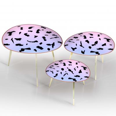 Ghir Studio Contemporary by Ghir Studio Pu Set of three Coffee Table Iridescent Crystal