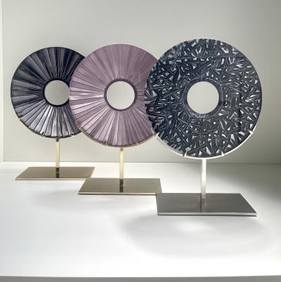 Ghir Studio Eye Night Sculpture Hand Engraved Glass Chromed Brass by Ghir Studio