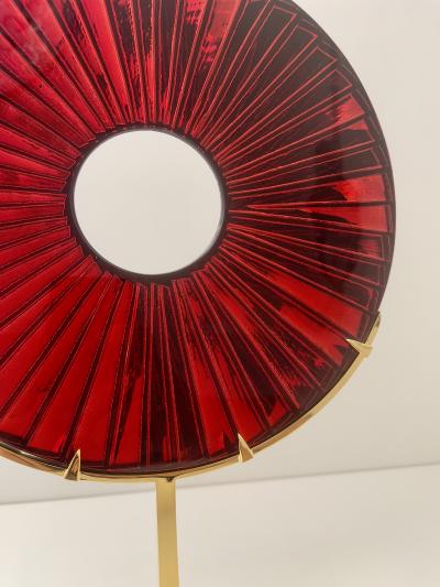 Ghir Studio Eye Red Sculpture Hand Engraved Glass polished Brass by Ghir Studio