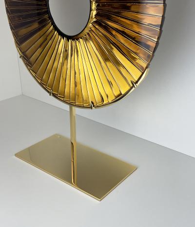Ghir Studio Eye Sculpture Amber Glass D 40cm Gold plated Brass structure by Ghir Studio
