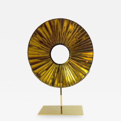 Ghir Studio Eye Sculpture Amber Glass D 40cm Gold plated Brass structure by Ghir Studio