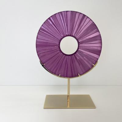 Ghir Studio Fuchsia Eye Hand engraved Glass and Goldplated Brass Sculpture by Ghir Studio