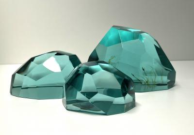 Ghir Studio Gems Set of Three Aquamarine Crystal Sculptures by Ghir Studio