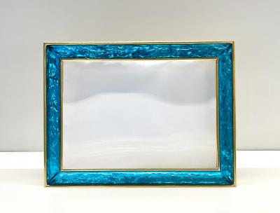 Ghir Studio Hand Sculpted Blue Glass Picture Frame with Polished Brass by Ghir Studio