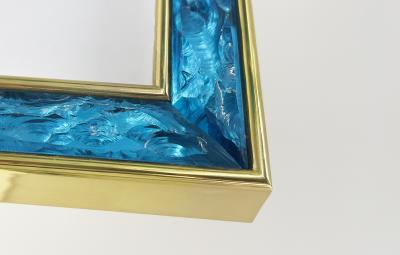 Ghir Studio Hand Sculpted Blue Glass Picture Frame with Polished Brass by Ghir Studio