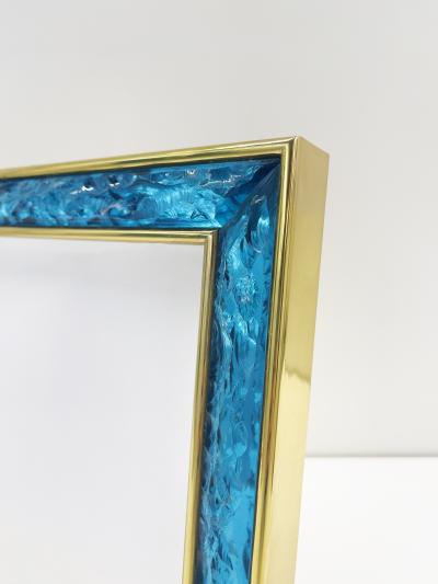 Ghir Studio Hand Sculpted Blue Glass Picture Frame with Polished Brass by Ghir Studio