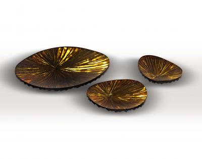 Ghir Studio Oasi Set of Six Hand engraved Amber Crystal Bowls by Ghir Studio