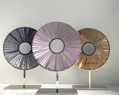 Ghir Studio Pink Eye Hand engraved Crystal and Gold Plated Brass Sculpture by Ghir Studio