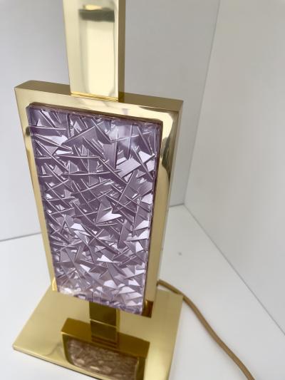 Ghir Studio Set of Two Table Lamps Hand engraved pink Glass and Brass by Ghir Studio