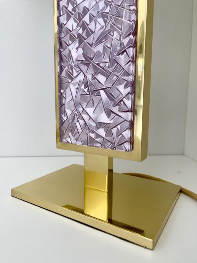 Ghir Studio Set of Two Table Lamps Hand engraved pink Glass and Brass by Ghir Studio