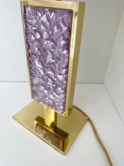 Ghir Studio Set of Two Table Lamps Hand engraved pink Glass and Brass by Ghir Studio