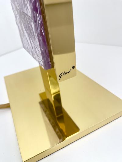 Ghir Studio Set of Two Table Lamps Hand engraved pink Glass and Brass by Ghir Studio