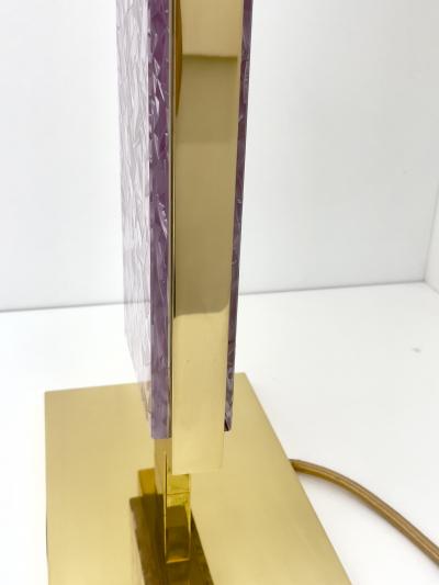 Ghir Studio Set of Two Table Lamps Hand engraved pink Glass and Brass by Ghir Studio