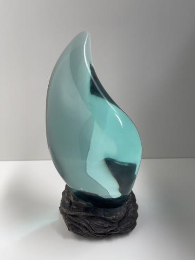 Ghir Studio Tear Unique Handmade Crystal Sculpture on Raw Block of Brass by Ghiro Studio