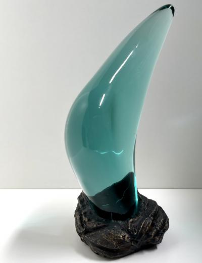 Ghir Studio Tear Unique Handmade Crystal Sculpture on Raw Block of Brass by Ghiro Studio