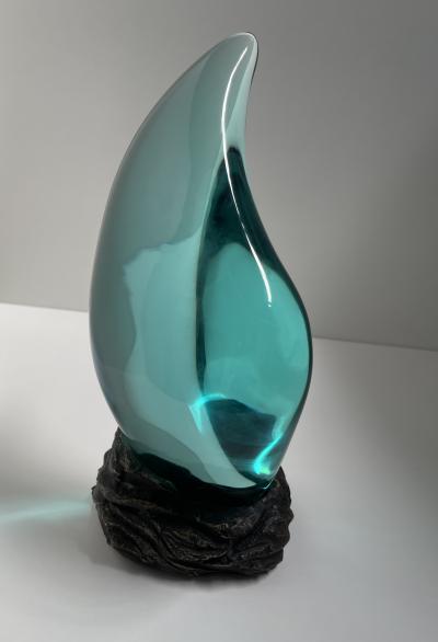 Ghir Studio Tear Unique Handmade Crystal Sculpture on Raw Block of Brass by Ghiro Studio
