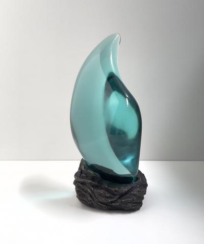 Ghir Studio Tear Unique Handmade Crystal Sculpture on Raw Block of Brass by Ghiro Studio