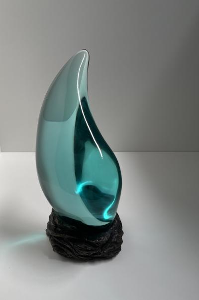 Ghir Studio Tear Unique Handmade Crystal Sculpture on Raw Block of Brass by Ghiro Studio