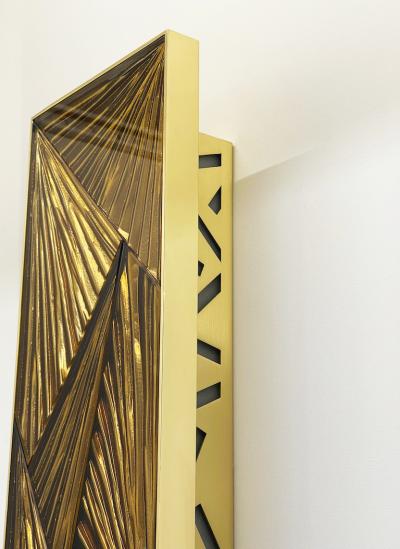 Ghir Studio Totem Hand carved Amber Crystal and Brass Wall Sconce by Ghiro Studio